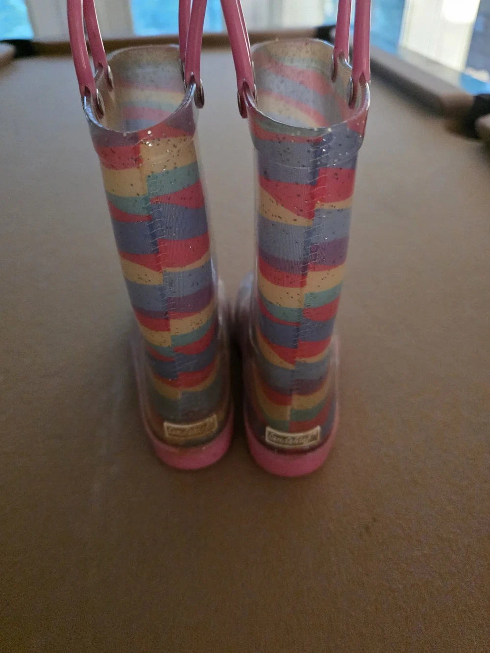 Girls' Rainbow Stripe Glitter Rain Boots - Pink Trim